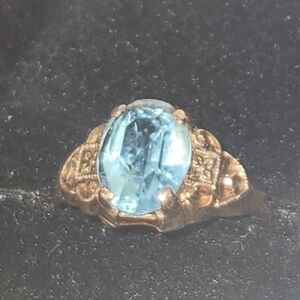 VINTAGE 1940s blue stone 10k ROSE gold